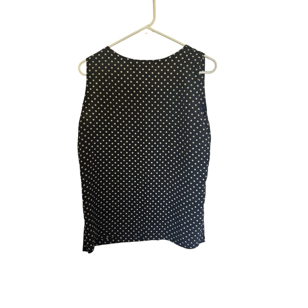 Savannah Silk Polka Dot Sleeveless Blouse Black Tan Scoop Neck Top Womens M - Picture 3 of 3